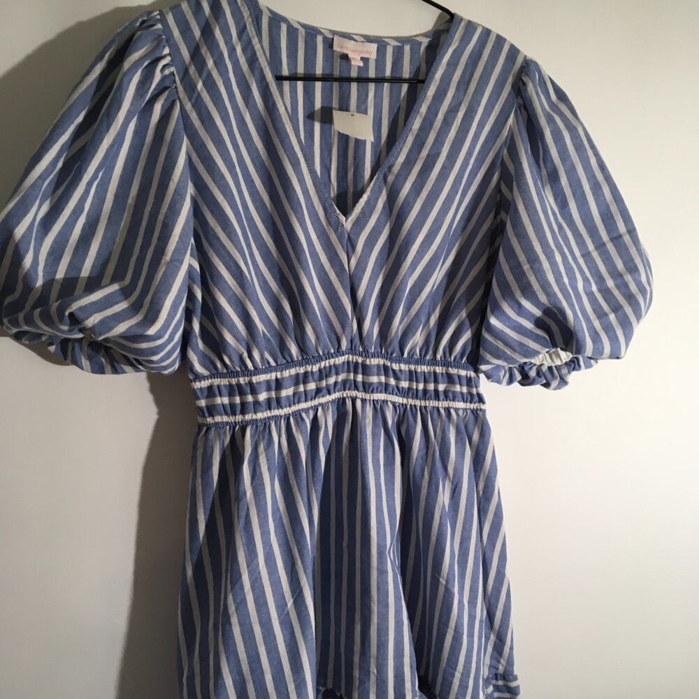 Love Wednesday Women's Size Medium Blue & White Cotton Striped Midi Dress - Picture 4 of 7